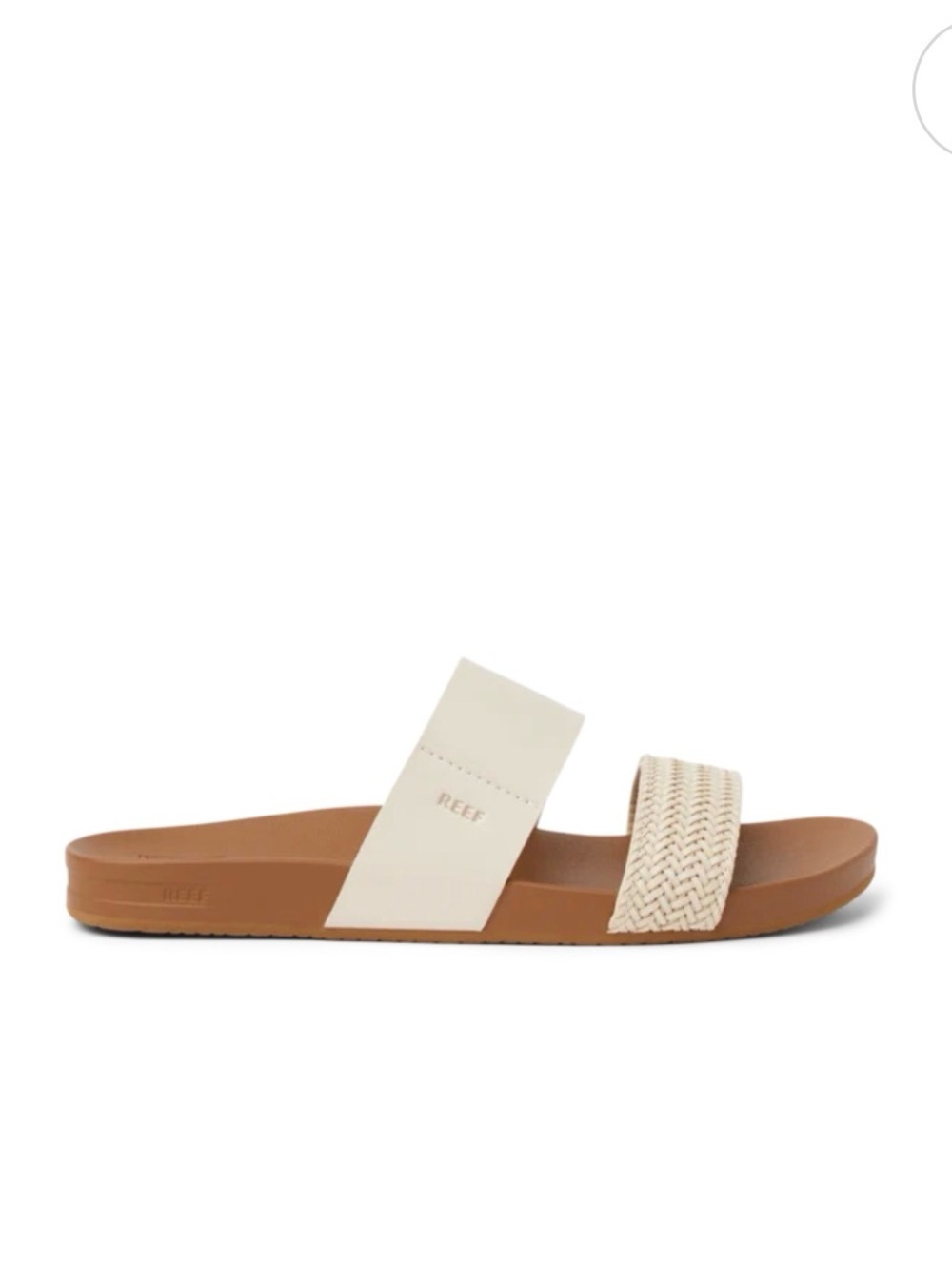 Reef Women's Two-Striped Slide Sandal in Cream and Brown